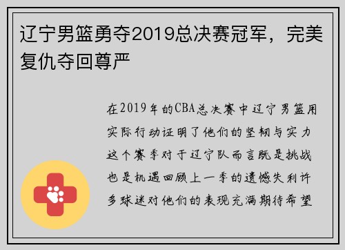 辽宁男篮勇夺2019总决赛冠军，完美复仇夺回尊严