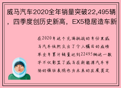 威马汽车2020全年销量突破22,495辆，四季度创历史新高，EX5稳居造车新势力前列